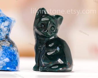 オーシャンジャスパー天然クォーツ手彫りミニ猫、クォーツクリスタル