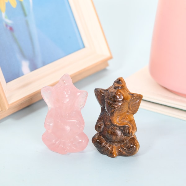 Natural Rose Quartz Tiger Eye Ganesh,Quartz Crystal Elephant,Home Decoration,Crystal Heal,Crystal Gift,Crystal Energy,Crystal carved