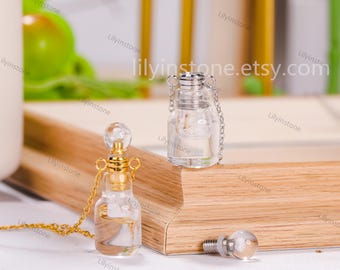 Collar de mujer de mini botella de perfume de cristal transparente natural, botella de perfume, cristal curativo, collar de botella, collar de cristal transparente, regalo para ella.