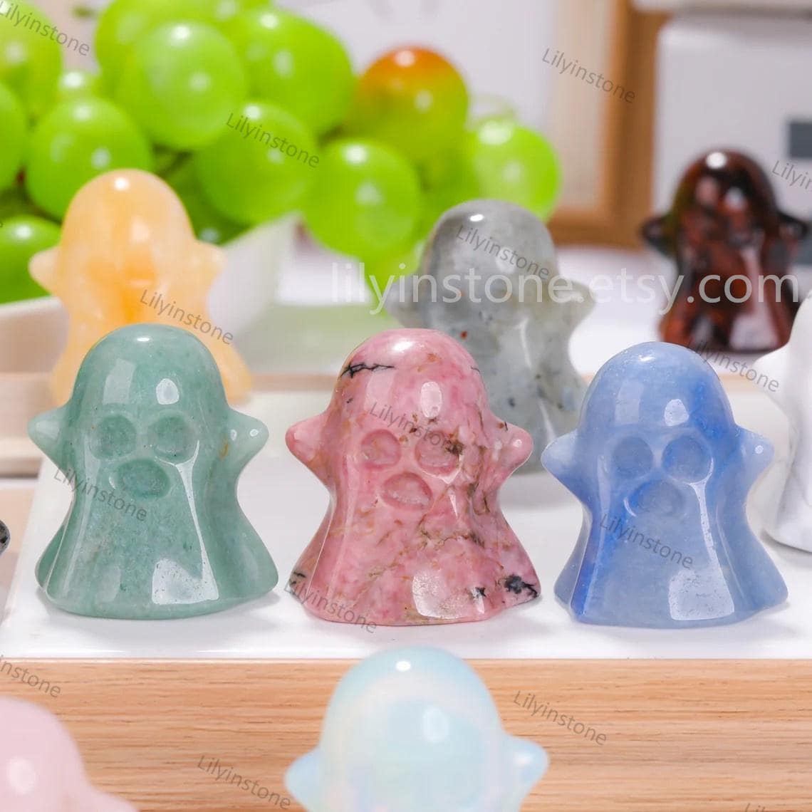1.3inches Crystal Ghost Figurine,carved Rose Quartz Crystal Ghost