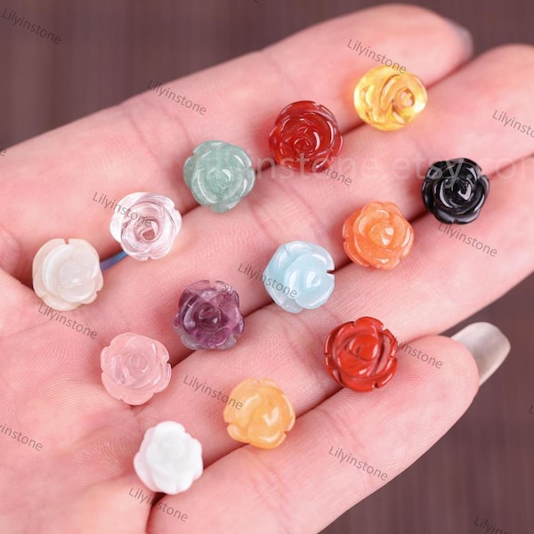 5 Pcs , 10mm Hand Carved Crystal Flower Beads For DIY Jewelry Making Findings  , Gemstone Quartz Carved Flower Beads Boho Jewelry Making.