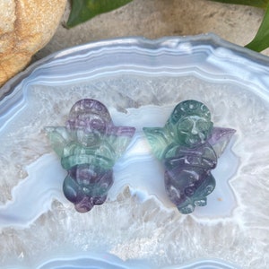Hand Engraving Cherub，Decoration Supply,Small Ornament Rainbow Fluorite Gemstones,Rainbow Fluorite Flakes.Small Quantity