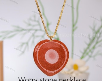 Crystal worry stone necklace,Stress relief stone necklace,Minimalist crystal necklace,Crystal Heart necklace,Healing crystals ,Gift For Her.