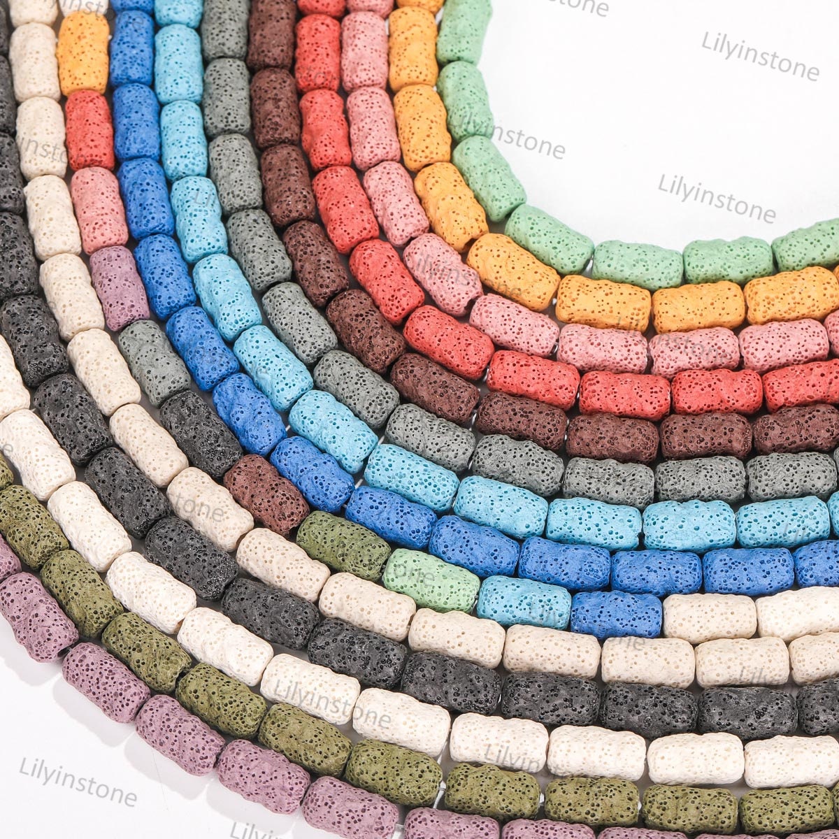 Rough Tubular beads Lava Stone Volcanic Rock Loose Beads Healing Energy Chakra Colored Bulk ,DIY Beads For Necklace Bracelet Jewelry Making.
