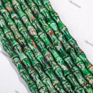 Green Sea Sediment Jasper Beads 4*12mm 15.5&quot; Strand,Bamboo beads,Imperial Jasper,DIY Beads,Loose beads ,Tubular beads For Jewelry Bracelet.