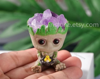 Amethyst Geode Cluster Treant Planter,Cirtine Quartz Baby Treant ,Treant Flowerpot ,Home Decor,Healing Crystal Gifts .