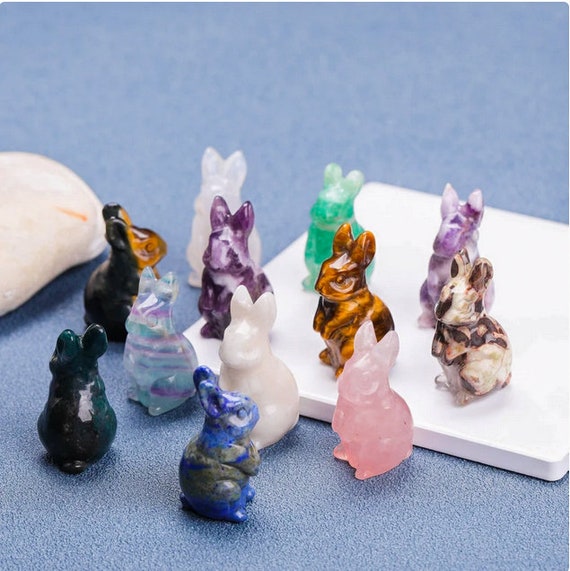 Crystal Quartz Rabbit Statuesrainbow Fluorite Ocean Jasper - Etsy
