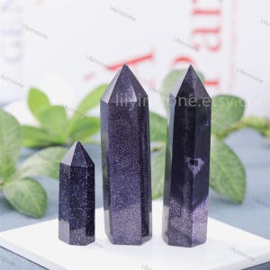 2-4 Inches, Glitter Blue sandstone Crystal Tower, Crystal Point, Polished Crystal ,Healing Crystal, Crystal Obelisk, Home Decor,Spirituality