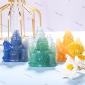Cute Cartoon Quartz Castle,Magic Crystal Castle Carving,Fairycore Garden Decor,Heart Door Castle,House Crystal for Home Decor,Cute Gift