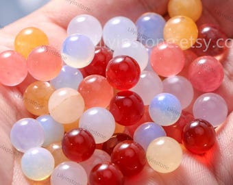 Sfera di cristallo da 8 mm, sfera di pietra preziosa, biglia di cristallo lucidata, mini perlina rotonda non forata, sfera di pietra per meditazione, pietra curativa non porosa.
