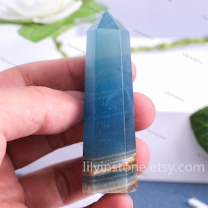 Natural Blue Onyx Tower ,Lemurian Blue Onyx Point, Blue Lemurian Aquatine Tower, Calcite Crystal Tower, Healing Crystal, Improvement Stone .
