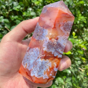 Natural  Red Moss Agate Tower, Carnelian Tower ,Carnelian Point Stone, Crystal Wand, Polished Tower, Crystal point, Chakra, Gift for her.