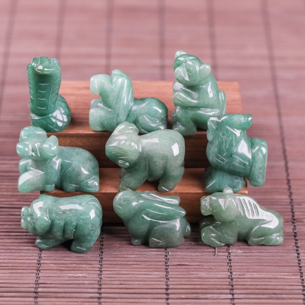 1.5 Inches ,Hand Carved Aventurine Twelve Chinese Zodiac Signs,Crystal Figurine,Quartz Crystal Decor,Home Decor,Reiki Healing ,Crystal Gift.