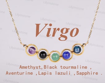 Naszyjnik z kryształową Panną, biżuteria ze znakiem zodiaku, minimalistyczny naszyjnik, kamień szlachetny, ametyst, turmalin, awentuin, lapis lazuli, szafir, prezent dla niej.