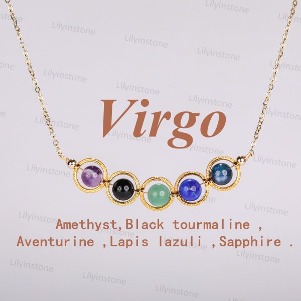 Crystal Virgo Necklace, Zodiac Jewelry ,Minimalist Necklace, Gemstone,Amethyst ,Tourmaline ,Aventueine ,Lapis lazuli ,Sapphire,Gift for her.