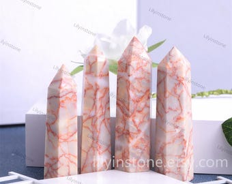Punta de cristal de red roja, torre de piedras preciosas, generador, punta de piedras preciosas, cristales curativos, torre de meditación, torre de cuarzo de cristal para decoración del hogar.