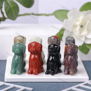 1.6inches Natural Stone Crystal Dog,Hand Carving Obsidian Dog Animal Figurine,India Agate Opalite Aventurine Gemstone Healing Crystal Craft