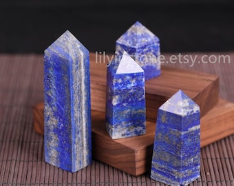 Punta de torre de cristal curativo de lapislázuli natural, obelisco de lapislázuli, punta de cristal, piedras de chakra, decoración, varita de cuarzo, regalos de cristal.
