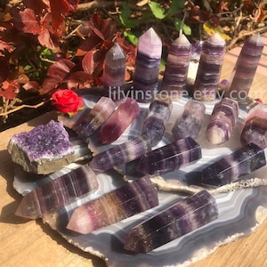 2-3inches Rainbow Fluorite Tower Home Decor, Healing Crystals Natural Fluorite Stones Tower/Wands, Point Tower Balance Supply Gifts