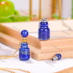 Natural Lapis lazuli Mini Perfume Bottle Women Necklace, Perfume Bottle,Healing Crystal ,Bottle Necklace, Lapis lazuli Necklace ,Minimalism.