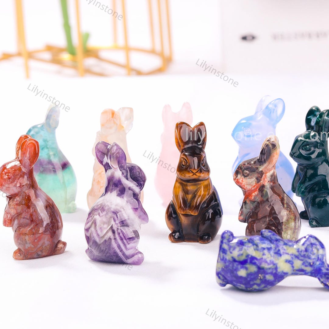 Crystal Quartz Rabbit Statues,rainbow Fluorite Ocean Jasper Rabbit,1.3 ...