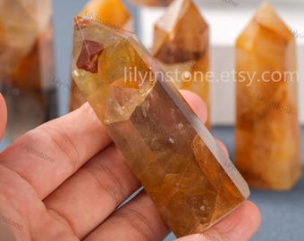 3-3.5 Inches,Golden Healer Tower Decor,Yellow Gelatinous Crystal,Translucent Crystal Point Spike,Chakra Obelisk,Meditation Healing Crystal.