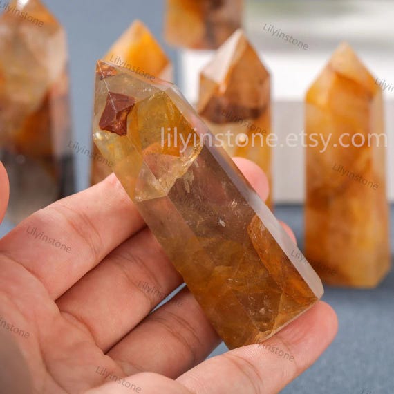 3-3.5 Inches,Golden Healer Tower Decor,Yellow Gelatinous Crystal,Translucent Crystal Point Spike,Chakra Obelisk,Meditation Healing Crystal.