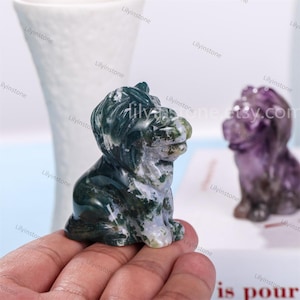 2.2 Inch ,Amethyst lion Figurine, Moss agate Lion Crystal decor ,Quartz lion, Carved animal ,Healing crystal ,Home decor,Crystal Figurine.