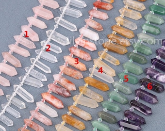 Top Drilled Faceted Hexagonal Point Beads For DIY Healing Jewelry Quality Rainbow Natural Stone Double Spike Point Spacer Beads Charms.