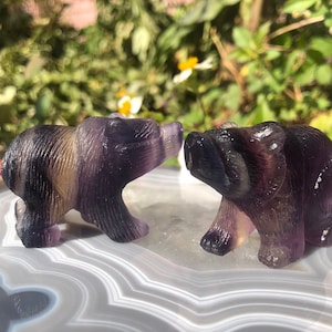 2&quot; Natural Fluorite Carved Polar Bear Statues, Healing Crystals Fluorite Bear Figurines, Carved Fluorite Home Decor, Office Decor, Gifts