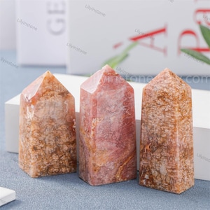 Natural Pink Moss Agate Point, Pink Flower Agate Tower,Crystal Point, Wedding ,Cherry Blossom Agate Obelisk ,Quartz Tower, Healing Crystal.