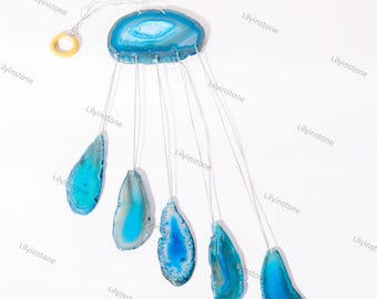 Blue Agate Slice Wind Chime ,A melodious note hung above the window, Gift for Her ,Patio ,Porch,Lawn Garden Backyard and Outdoor Home Decor.