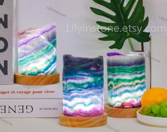 Natural fluorite Lamp ,Rainbow Lamp, Home Decor, Quartz Night Light ,Valentines gifts for her,Healing Crystal, Gemstone ambient lighting.