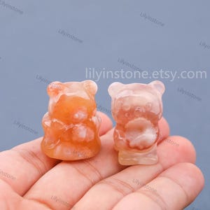 Hand Carved Gemstone Bear Ghost Fox Duck Gengar,Animal Cherry Blossom Agate Carved Quartz model,Quartz Crystal Model,Home