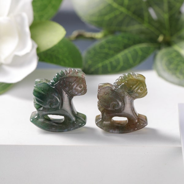 Mini Hobbyhorse Three-Dimensional Statue,Marine Agate Handmade Carved Stone Horse,Sculpture GiftsPeace Figurines Gifts,Home Decoration Gift.