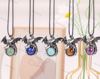 Collar de dragón, collar de dragón de cristal de cuarzo, collar vintage, collar de dragón volador, collar de dragón pequeño, collar de dragón, regalo para ella.