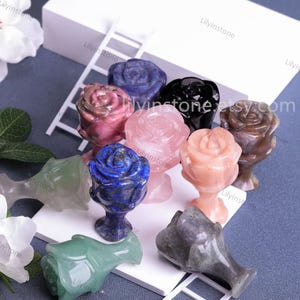 2.5 Inches,Hand carved natural crystal rose bouquet for Her gift ,Healing Crystal ,Desk Decor,Gemstone Flower, Crystal Gifts , Protection.