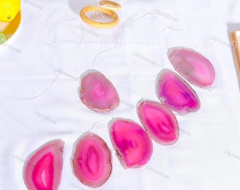 Pink Agate with Geode Freedom Slice  Wind Chimes ,Garden Decor Wind Chimes,Gift for Her,Home Decor,Wall Decor,Crystal gifts, Wedding Gift.