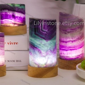 Rainbow Fluorite Craft Lamp Decor,Rainbow Lamp, Home Decor, Quartz Crystal Night Light ,Crystal Craft decor,Healing Crystal,Atmosphere Decor
