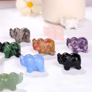 Mini Cute Elephant Three-Dimensional Statue,Obsidian Handmade Carved Stone Animal,Garnet Amethyst Figurines Gifts,Home Decoration Gift