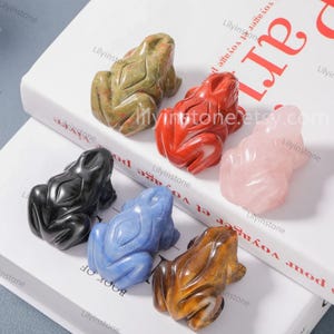 55g Gemstone Frog Figurine Decor Gifts, Handmade Carved Gemstone Frog Animal Statue, Pocket Best Gifts,Rose Quartz/Amethyst/Opalite