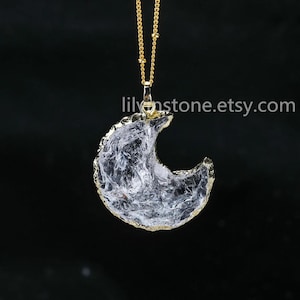 Natural Quartz Crystal Handmade Crescent Moon pendant ,Irregular Moon pendant ,Crystal Nugget Moon For Boho Jewelry Making ,Crystal Gift.