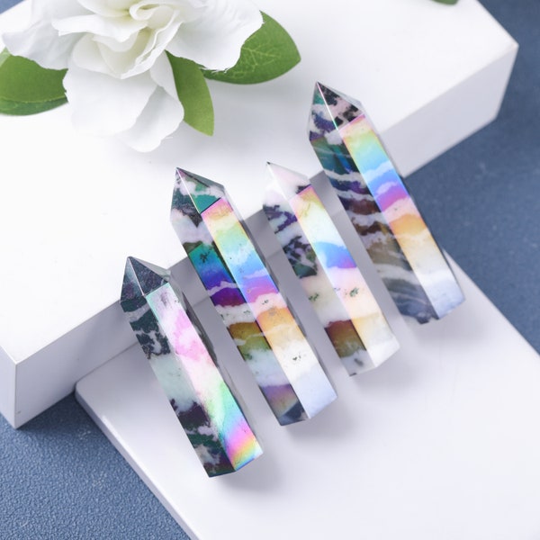 Rainbow Aura Zebra jasper Crystal Tower,Zebra Stone Points ,Quartz Tower,Healing Crystal,Reiki,Energy Crystal,Meditation Crystal,Home Decor.