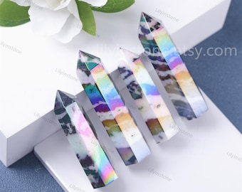 Rainbow Aura Zebra jasper Crystal Tower,Zebra Stone Points ,Quartz Tower,Healing Crystal,Reiki,Energy Crystal,Meditation Crystal,Home Decor.