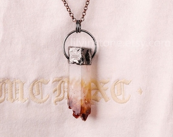 Natural Citrine Pillar Pendant Necklace,Citrine Necklace ,Quartz Wand Pendant, Boho crystal Pendant ,Retro style necklace jewelry for men.