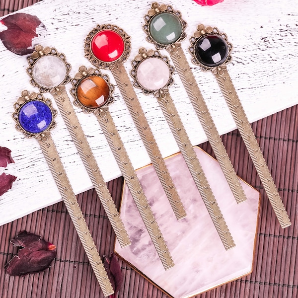 Vintage Style Ruler Bookmark,Crystal Ruler,Ethereal Bookmark,Gemstone Bookmark ,Gemstone Metal Ruler, Book Accessory ,Daughter Gift ,Crystal