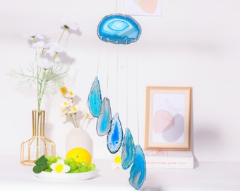 Blue Agate Slice Wind Chime ,A melodious note hung above the window, Gift for Her ,Patio ,Porch,Lawn Garden Backyard and Outdoor Home Decor.