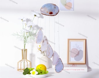 Light Blue Agate Wind Chime ,A melodious note hung above the window, Gift for Her ,Patio ,Porch, Lawn Garden Backyard and Outdoor Home Decor
