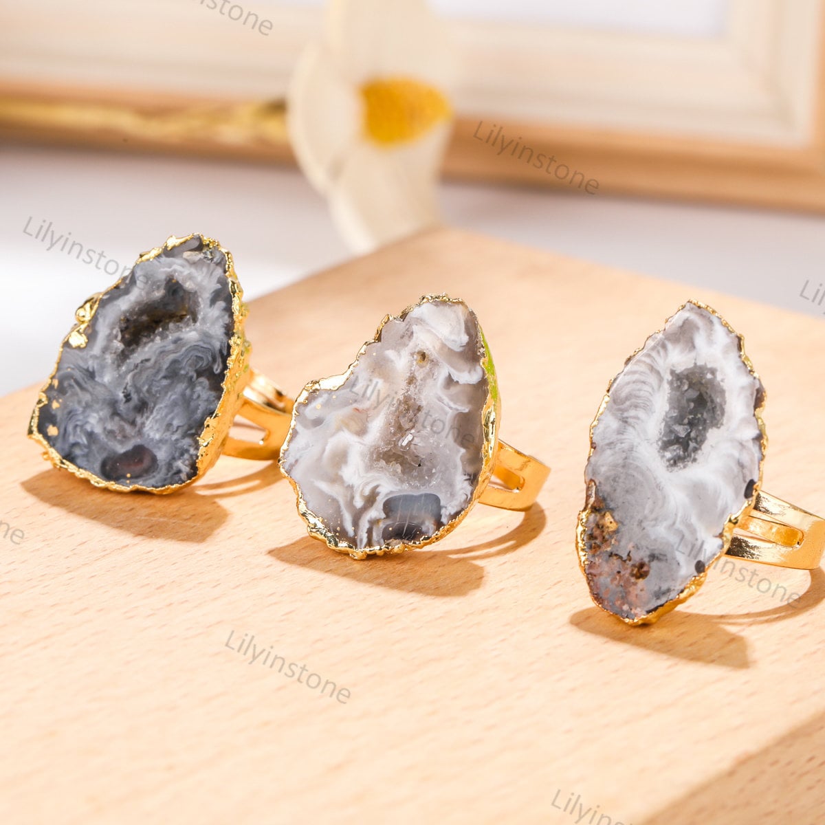 18k Gold Agate Geode Ring, Agate Ring, Crystal Ring, Crystal Rings ...