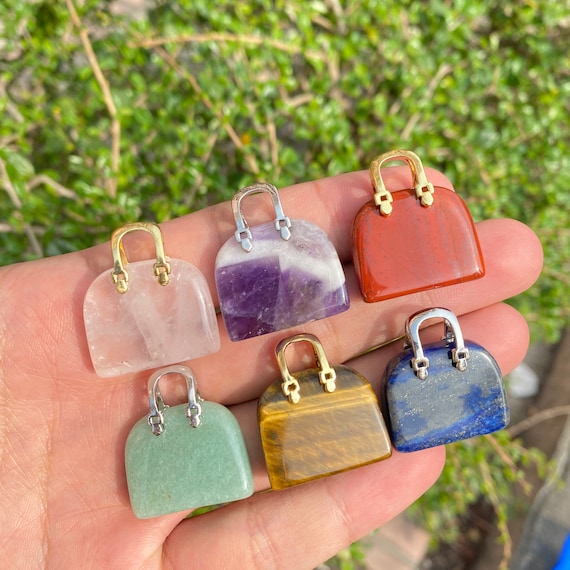 20 Stone Crystal Handbag Pendant1inches Gemstone Bag Charm 